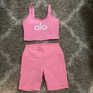ALO Yoga Pink Women's Top and Shorts Set